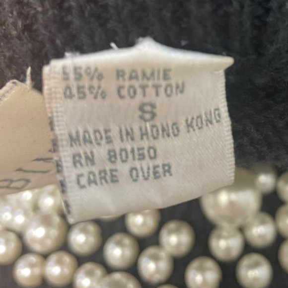 Bimo Womens Small Long Sleeve Deep V Back Sew On Pearl Beads Pullover Sweater - Picture 6 of 7